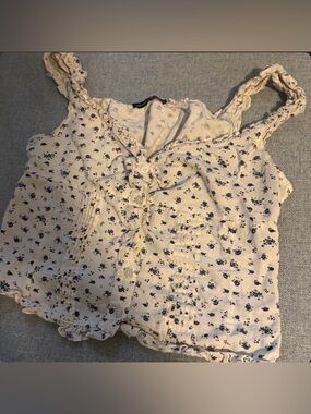 Brandy Melville Cream Cami with Navy Floral Print